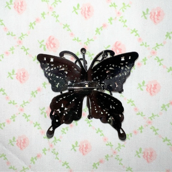 Silver Rhinestone Butterfly Brooch - Picture 2 of 4